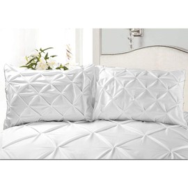 Precious Star Linen White Pinch Pleated Standard Size Pillow Shams Long-Staple Egyptian Cotton Hotel Class Bedding Set of 2 Decorative Pillow Cover 20x26 Inch, Envelope Closure Soft & Cozy