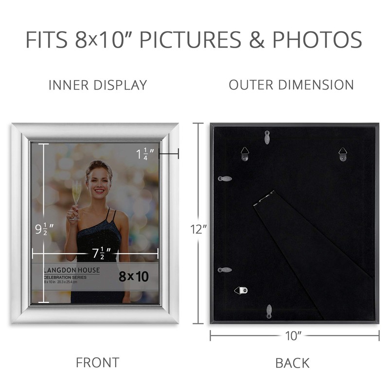 Langdon House 8x10 Picture Frames (Silver, 3 Pack), Contemporary Glam