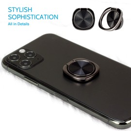 [2 Pack] Rounded CD Texture Cell Phone Ring Holder Stand, 360 Degree Rotation Finger Ring Kickstand with Polished Metal Phone Grip, Smartphone Accessories (Black)