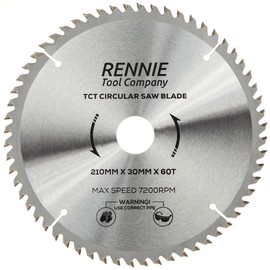 Rennie Tools - 210mm x 30mm x 60T TCT Circular Wood Saw Blade Includes 25mm 20mm & 16mm Bore Reduction Rings. Compatible with Festool Bosch Makita Dewalt Circular Saw Etc, Fits 216mm circular saws.