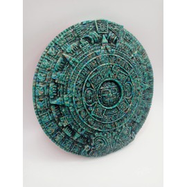 Generico 5.0In Green Malachite Ground Stone Maya Aztec Calendar God Handmade of Figurine Teotihuacan 5.0 Diameter - Weight 9.14oz Crafts Wall Mount Local artisans