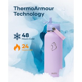 40 oz Insulated Water Bottle with Straw Lid, BUZIO Stainless Steel Water Flask Keep Cold 48h with Carrying Pouch, Lead-Free Double Wall Vacuum Thermo Tumbler Leak Proof Sport Metal Canteen, Purple