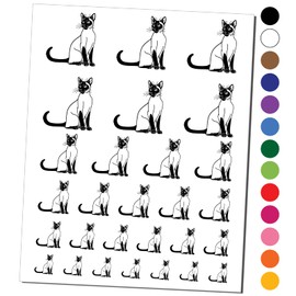Smart Siamese Cat Temporary Tattoo Water Resistant Fake Body Art Set Collection - Black (One Sheet)