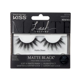 KISS Lash Couture Matte Black Collection 1 Pair of False Eyelashes, Matte Sheer, Soft and Matte Faux Mink Lashes with KISS-Flexi Eyelash Band, Includes Eyelash Glue