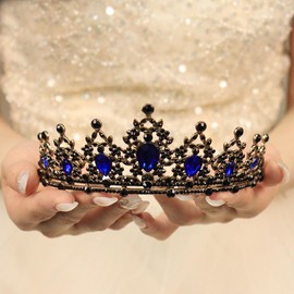 Rannyrena Silver Wedding Crystal Tiara Crown for Women Sparkling Rhinestone Bridal Headbands Princess Quinceanera Headpieces for Birthday Prom Pageant Party (Black gold-blue, Standard)