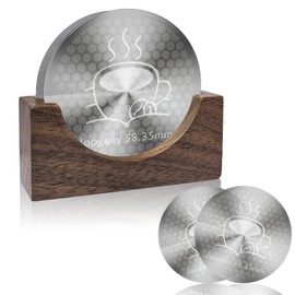 2 Pack 58.35mm Espresso Puck Screen with Stand, 0.9mm 150μm Ultra Thin Reusable Coffee Filter Compatible with Breville Barista 58.5mm Portafilter Basket, 304 Stainless Steel Espresso Machine Accessory