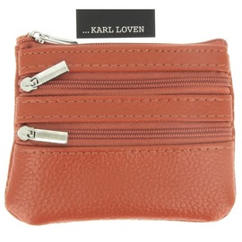 Men's Leather Small Black Lightweight Slim Double Bill Key Ring, 3 Zip Brown, One Size, Purses