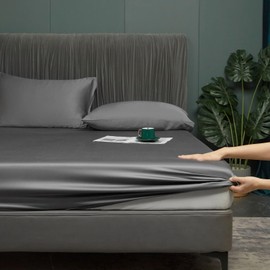 Bamboo Fitted Sheet 90 x 200 cm Dark Grey Antibacterial Soft Fitted Sheets Cooling 50% Bamboo and Microfibre Fitted Sheet Set Box Spring Bed Sheet 90 x 200 cm Fitted Sheet for up to 25 cm Mattress