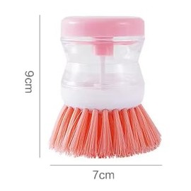 Kitchen Dish Brush with Soap Dispenser, Round Cleaning Head, Pink, 3.5x2.8 inches