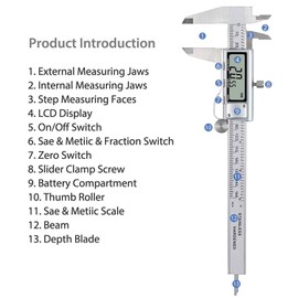 MASO Digital Vernier Caliper - 150mm (6 inch) LCD Screen Steel Water Resistant, High Accuracy, Multi-Function, Stainless Steel Measuring Tool for Precision Measurements