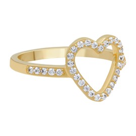 GOURIK 18K Yellow Gold Plated Heart Shape Simulated Diamond Ring Size 7.5 for Women - Sturdy Comfort Fit Non-Tarnishing Ring - Light Weight Statement Fashion Jewelry - Valentine's Day for Her