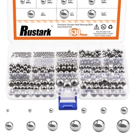 Rustark 630Pcs SAE 12 Sizes Precision 304 Stainless Steel Bicycle Bearing Ball Assortment Kit-3/32” 1/8" 5/32" 3/16" 7/32" 1/4" 9/32” 5/16” 11/32” 3/8” 13/32” 1/2''