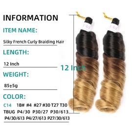 Mtmei hair French Curly Braiding Hair 8Packs 12Inch 85G/Pack Loose Wave Braiding Hair Crochet Braids Spanish Curly Synthetic Spiral Curl Silky Braiding Hair Extensions for Women C14 (12 Inch,8 Packs)