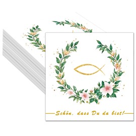 Pack of 40 Confirmation Napkins, Fish Napkins with 'Schön, dass du da bist!', Fish Table Decoration for Christening, Communion, Confirmation, Birthday, Ideal for Boys and Girls, 33 x 33 cm