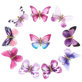 Lurrose 10 Pieces Butterfly Hair Clips, Colorful Realistic Butterfly Glitter Barrette Alligator Snap Hair Clips Hair Accessories for Girls Infants (Purple, Random Pattern)