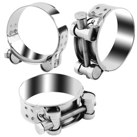 3Pcs Stainless Steel T-Bolt Hose Clamps, 52-55mm Metal Exhaust Hose Clip, Adjustable Turbo Intake Hose Clamp, Heavy Duty Intake Intercooler Pipe Clamps for High Pressure Vent Pipe