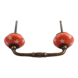 Indian Shelf Vocalforlocal Handcrafted Designer Gift 6 Piece Ceramic Orange Star Drawer Handles/Dresser Pulls