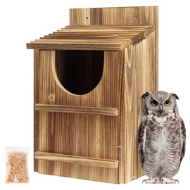 UUMENHA Durable Carbonized Cedar Owl House - 14.5×9×7.5 Inch Weather-Resistant Outdoor Owl Nesting Box with Natural Shavings, Quick Assembly, Bird Box Ideal for Wildlife Lovers