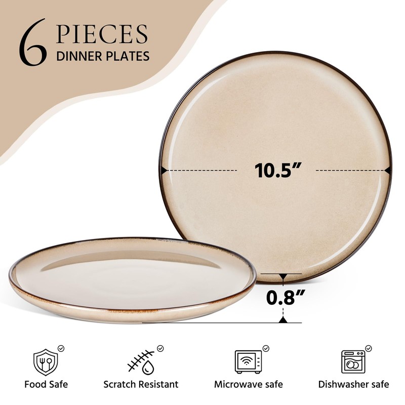 E-far 10.5” Ceramic Dinner Plates Set of 6, Large Reactive