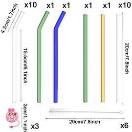 GAOHAN 24-Pack Glass Straws,Drinking Straws with 20cm Length Eco-Friendly Reusable Drinking Multicoloured with 6 Cleaning Brushes Suitable for Smoothies, Milkshakes,Juice(12 Straight & 12 Curved)