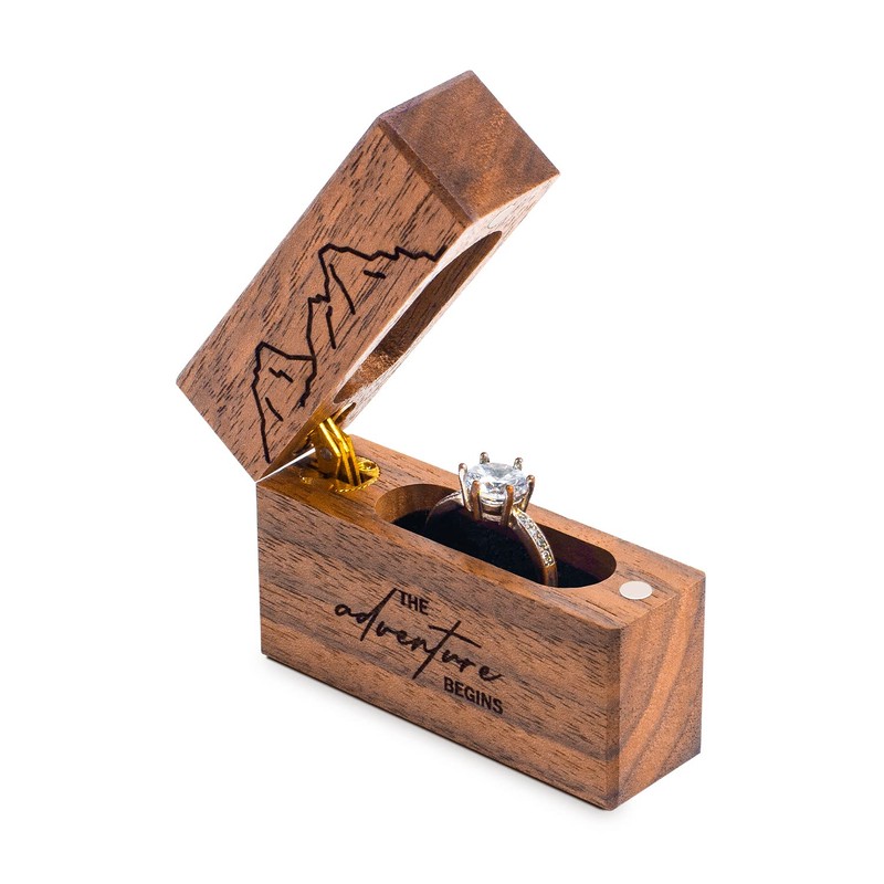 Wislist Wooden Engagement Ring Box Small Slim Flat Ring Case