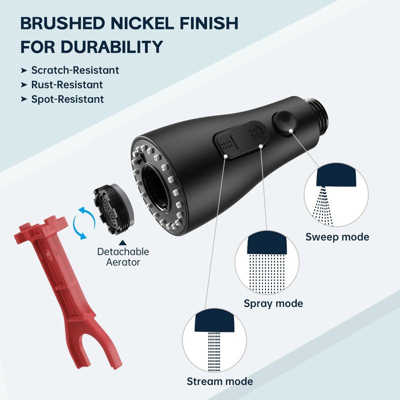 DEERFEI Pull Down Kitchen Faucet Spray Head Replacement, 3-Function Nozzle