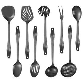 304 Stainless Steel Kitchen Utensil Set - 9pcs Cooking Utensils, Metal Kitchen Utensil Spatula Sets Cookware,High temperature resistance Kitchen Tool Set for Hanging Dishwasher Safe（Black）