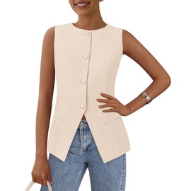 PRETTYGARDEN Women's Summer Suit Vest Tops 2025 Dressy Business Casual Sleeveless Button Down Trendy Fashion Blazer Waistcoat (Apricot,Large)