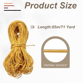 MECCANIXITY 71 Yard Metallic Cord,2mm(0.08inch) Gold Elastic Strings Metallic Stretch Thread Tinsel Rope Christmas Ribbon for Gift Wrapping,Jewelry Making, DIY Crafts