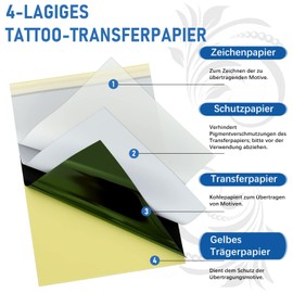 Cokaca 50 Sheets Tattoo Paper, Stencil Paper in A4 Format with 4-Ply Design, Tattoo Transfer Paper Suitable for Tattoo Stencil Printers & Hands-Free Designs, Clear Lines & Versatile Patterns