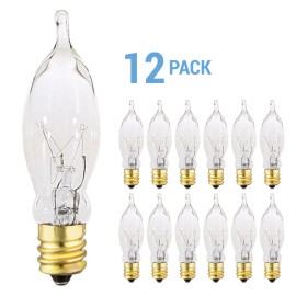 KOR 12 Pack 7.5W CA5 Candelabra E12 Base 120V Flame Tip Clear Chandelier Petite Bulb