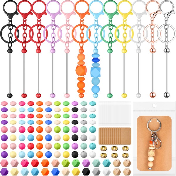 Trnayi 156 PCS Silicone Beadable Keychain Bars Set Beaded Keychains