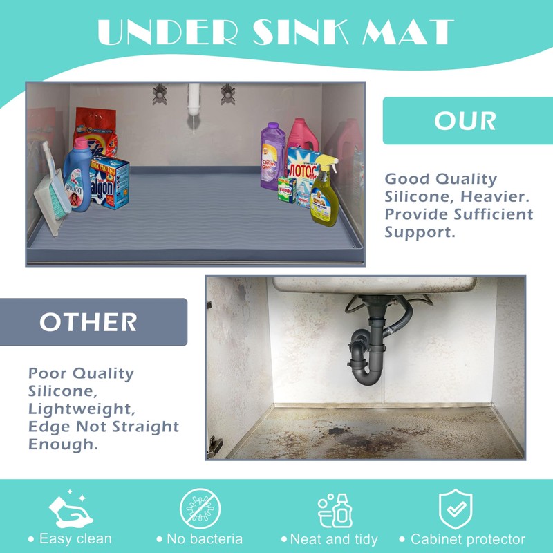 URMONA Waterproof Silicone Under Sink Mat 19'' x 12'' Shelf