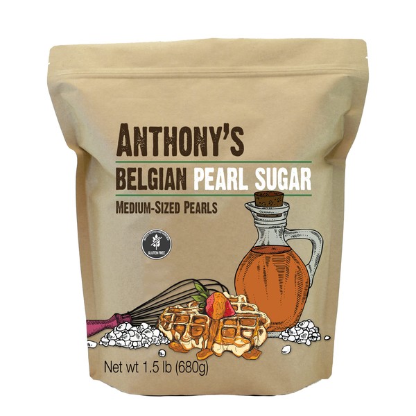 Anthony's Belgian Pearl Sugar, 1.5 lb, Batch Tested and Verified Gluten Free, Medium Sized Pearls