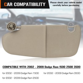 Sun Visor Without Mirror for 2002-2009 Dodge Ram 1500 2500 3500, Left Driver Side Beige Gray Sunvisor Replacement 1CT11TL2AA