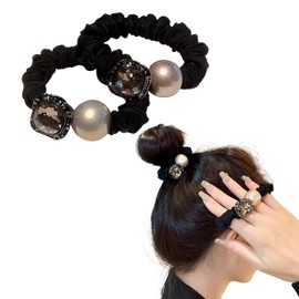 HOLRAFAN Hair Rubber Pearl Scrunchie Hair Ornament, Beautiful Hair Scrunchie, Non-Tracing, Popular Korean Style, High Elasticity, Elegant, Hair Accessories, Set of 2