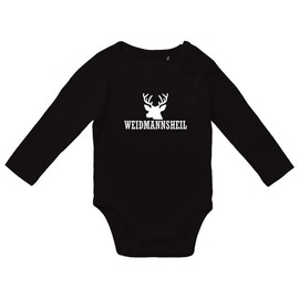 huuraa Baby Bodysuit Weidmannsheil Deer Hunter Greeting Unisex Long Sleeve Romper Size 62-80 with Motif for Hunters Gift Idea for Newborns and Toddlers, black