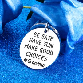 Stocking Stuffers for Teens Girls Boys Grandson Granddaughter Gifts from Grandma Granny College Graduation Gifts for Granddaughter Grandson New Driver Gifts Be Safe Have Fun Keychain from Grandma