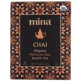 Mina Moroccan Chai, Organic Black Tea Bags 6 Pack, Organic Chai Tea with Cinnamon, Ginger Star Anise, Clove & Cardamom, Chai Latte Hot or Iced, Healthy & Soothing Beverage - 90 Biodegradable Sachets