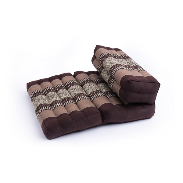 GABUR Foldable Meditation Cushion, 100% Kapok, Thai Design Brown-Beige