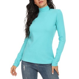 Udobana Women's Mock Turtleneck Cotton Underscrubs Layer Tops Turquoise Small
