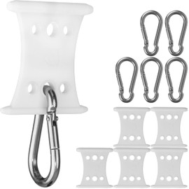 Awning Hooks for Piping Rail, Pack of 6, White, for Piping Strips with Diameter 5-6 mm and Diameter 7-8 mm, Set with 6 x 60 mm Stainless Steel Carabiners, Caravan Awning Piping, Piping Hooks, Camping