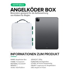 Realure Double-Sided Fishing Bait Box with Carry Handle, 4.5 x 17 x 20 cm Small Bait Boxes Fishing, Sea Fishing Wobbler Box, 10 Compartments Fishing Box for Artificial Bait, Wobbler Bait, Rubber Fish