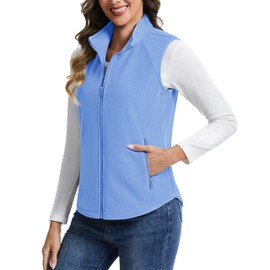 TACVASEN Women's Fleece Vest Outerwear Lightweight Sleeveless Zip up Sweatshirt with Pockets Fall Hiking LightBlue L
