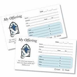 100 Tithes and Offering Envelopes for Church, 3 5/8" x 6 1/2", 24lb White Wove Paper, Full Color Printing on the Front Side, Dry Gummed Flap, Made and Printed in USA
