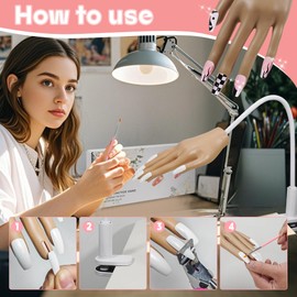 Practice Hand for Acrylic Nails - Flexible Movable Nail Practice Hand, Fake Mannequin Hand for Nails Training, Adjustable Hand for Nail Practice with 200PCSNail Tips, File, Brush and Clipper.