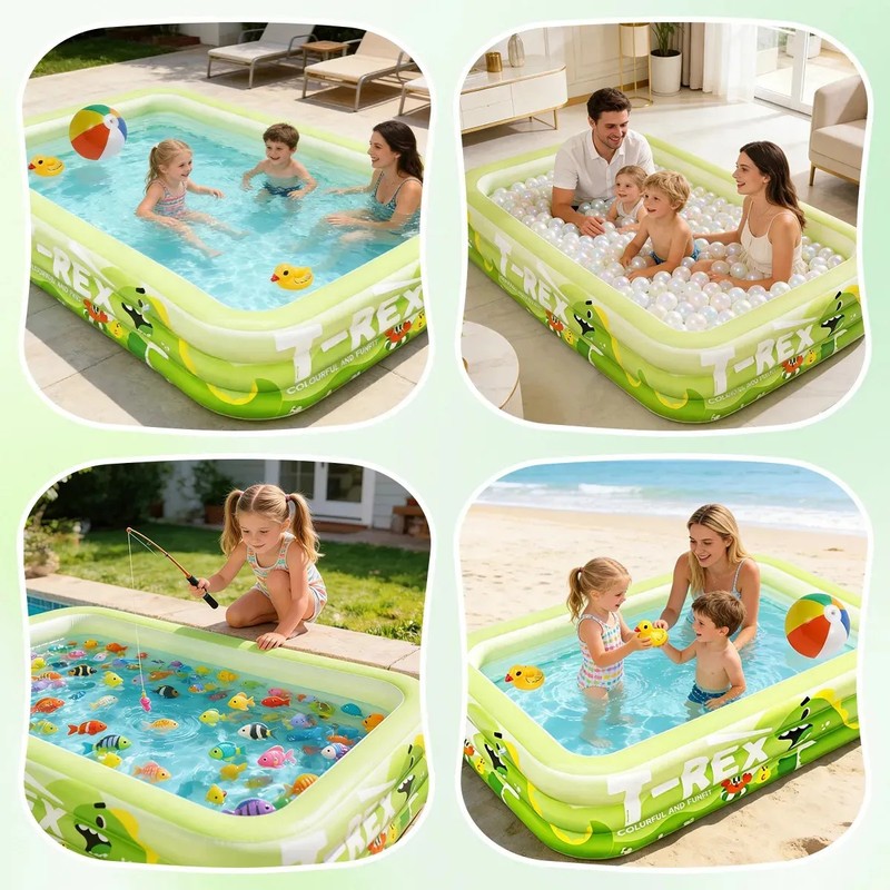 CDDGL Alberca Inflable Dinosaurios Grande Piscina Tre Nivele Con Accesorios,rectangular