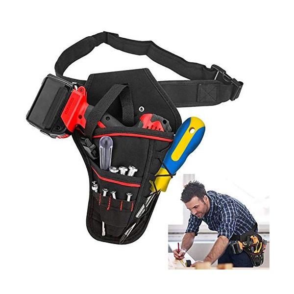 Upgraded Heavy-Duty Drill Holster Tool Belts Electrician Holder Belt Waist Bags Hanging Tools Pouch Multi-Pockets Organiser Waist with Adjustable Belt for Wrench Hammer Screwdriver T Handle Drills
