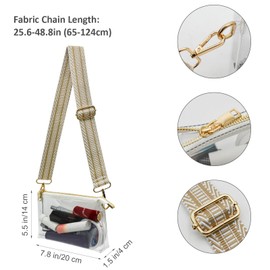 Enkrio Clear Purse Stadium Approved CrossBody Bag with Removable Straps and Zipper Clear Bag for Concert Sport Festival Work (Multicolor Fabric Strap)