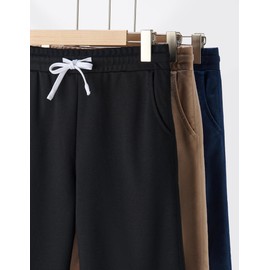 3 Pack Boys' Pull On Jogger Shorts Youth Kids Casual Terry Sweat Shorts with Pockets Drawstring (Set 7, Large)